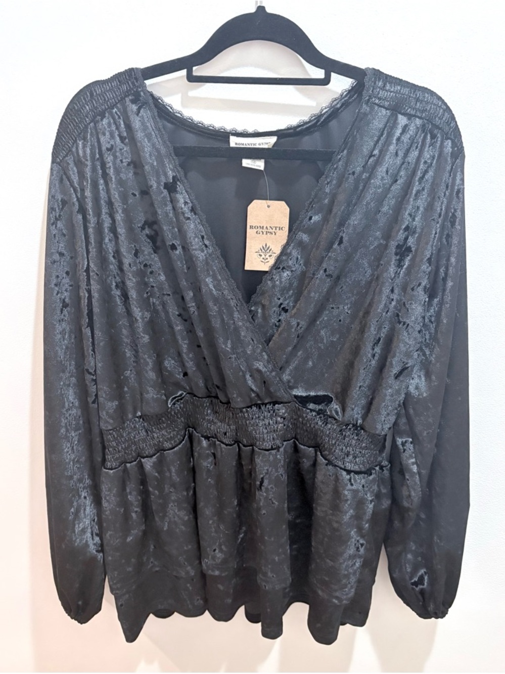 Romantic Gypsy Black Burnout Velvet Top 1X Whimsigoth Dark Renaissance NWT